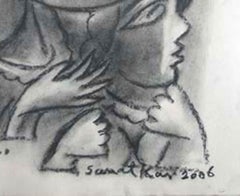 Mère, dessin, techniques mixtes et fusain sur papier, noir et blanc « en stock »