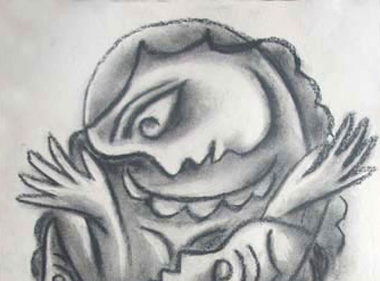 Sanat Kar - Mother - 22 x 18  inches (unframed size)
Mixed Media and charcoal on paper
Inclusive of shipment in roll form.

Style: Majority of Sanat Kar's works are surrealistic and have a curious dream-like appearance.Figures are distorted and