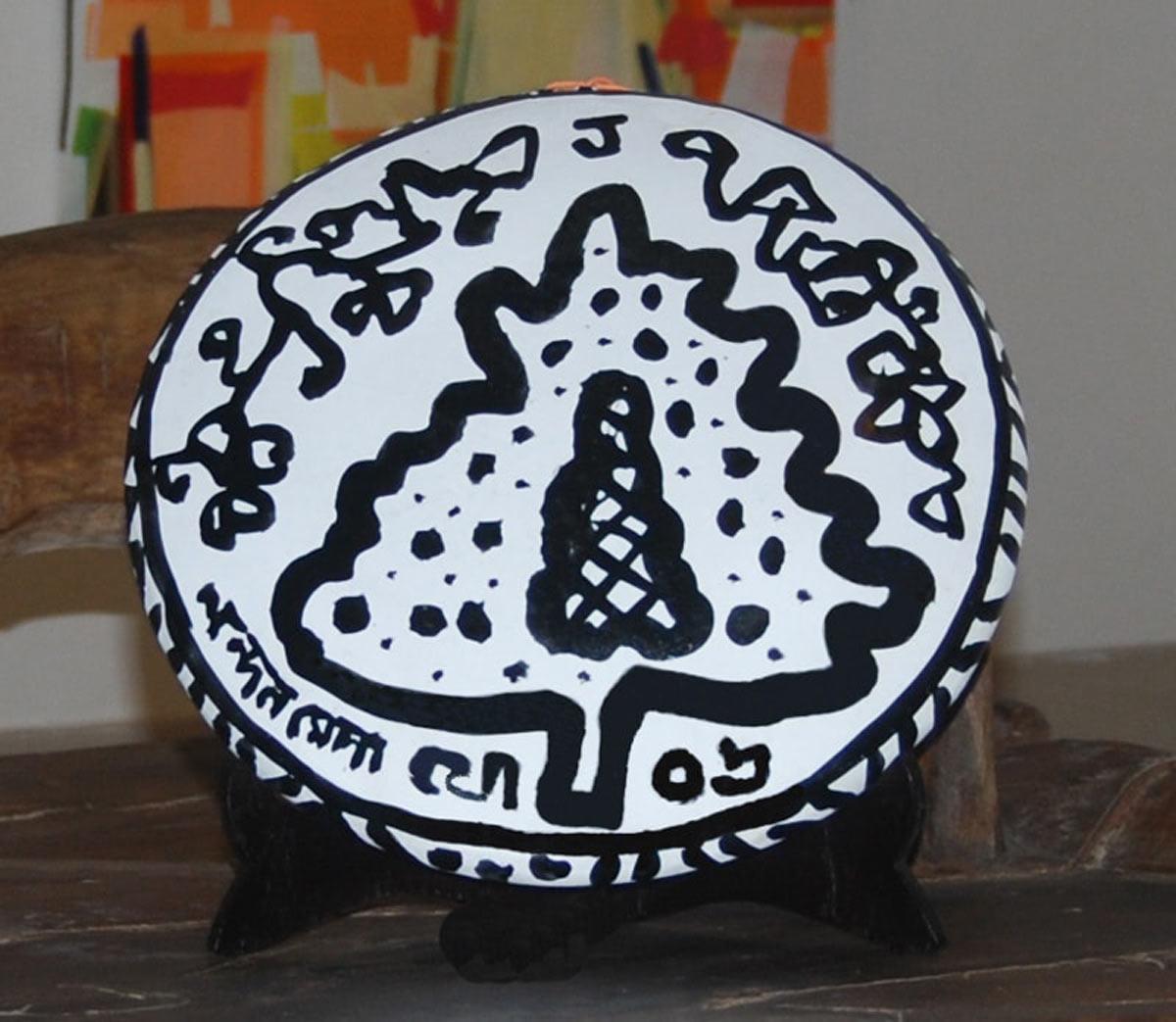 Shora, Teracotta, Round shaped, Black & White by Modern Indian Artist 