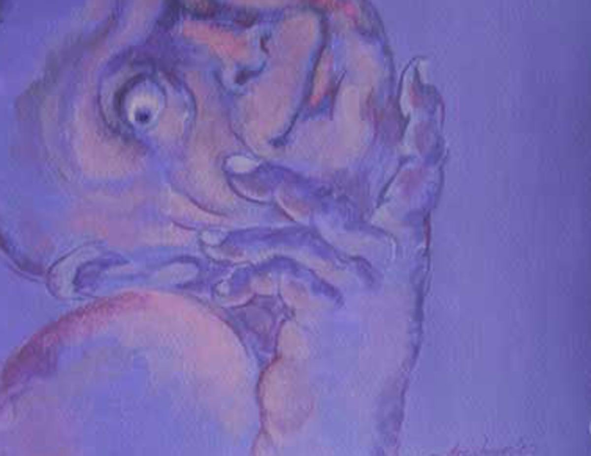 Human Form, Multi Faceted, Acrylic Painting, Blue, Violet, Red colors 