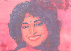 Potrait, peinture de technique mixte, rouge, rose, noir et blanc, de l'artiste indien « en stock »