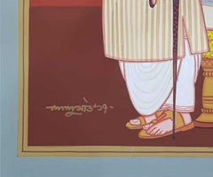 Bengali Babu, Old Bengal, Tempera on Board,  Red, Brown, Yellow, White "In Stock"