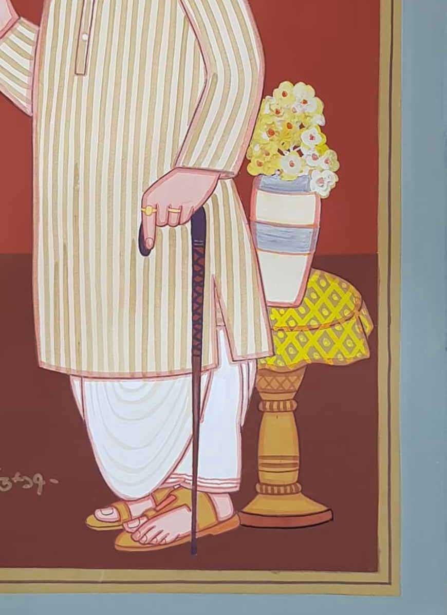 Bengali Babu, Old Bengal, Tempera on Board,  Red, Brown, Yellow, White 