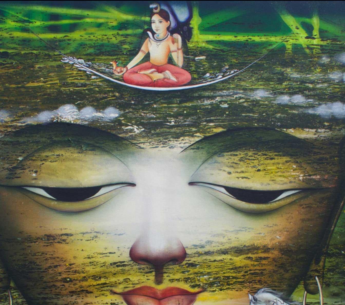 Dharmendra Rathore - Vishwaroopam - 33 x 33 pollici (senza cornice)
Tecnica mista su tela
Compresa la spedizione in rotoli.

Stile : Dharmendra ama sperimentare forme e stili diversi, passando dalla figurazione ai paesaggi, all'astrazione, alle