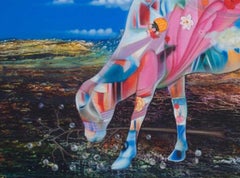 Kamdhenu 6, Hindu Goddess, Mixed Media, Pink, Blue, Red, Orange "In Stock"