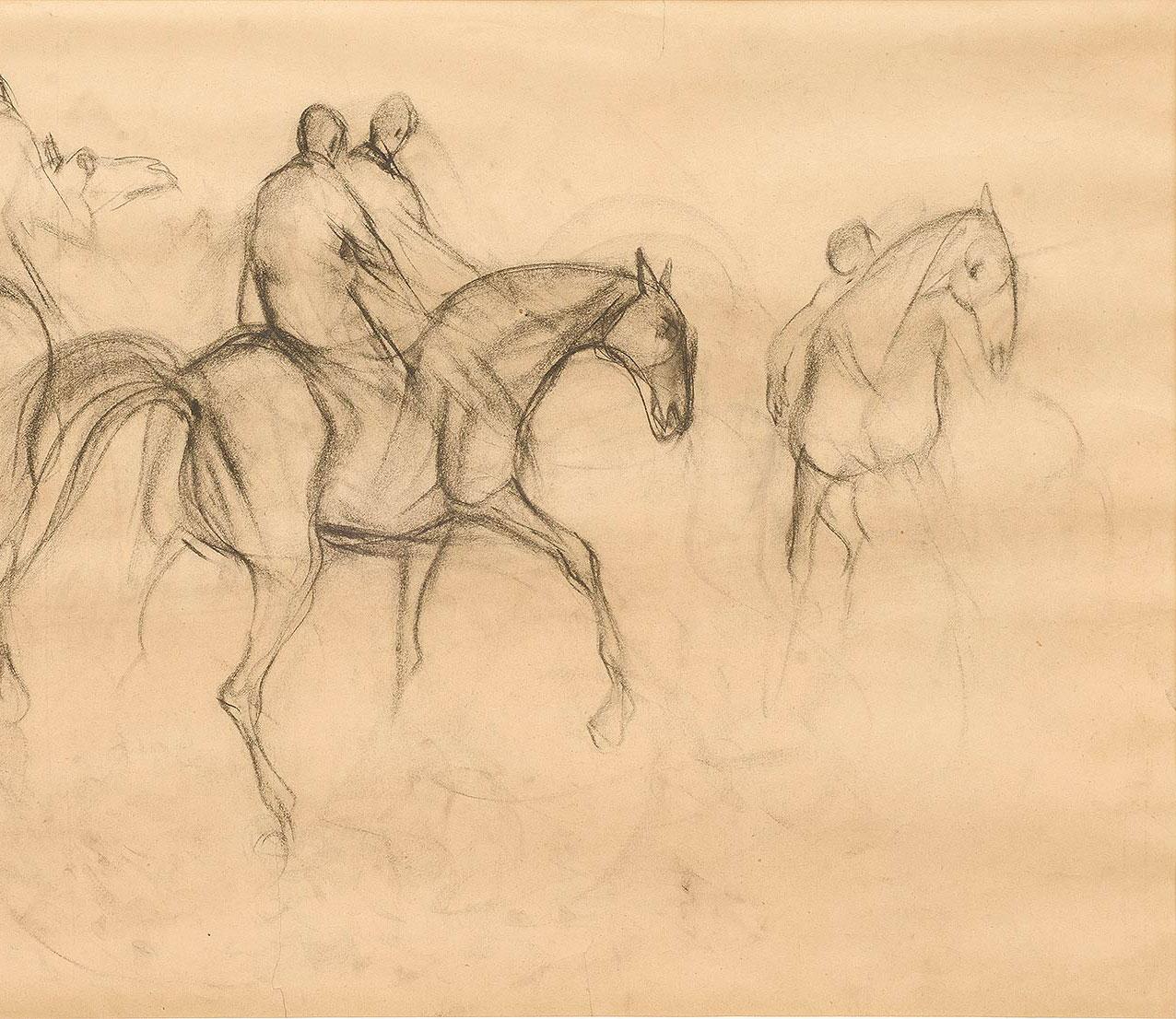 Frhe Pferde X, Holzkohle-Zeichnung, Braun, Schwarz von Padmashree Sunil Das Auf Lager im Angebot 2