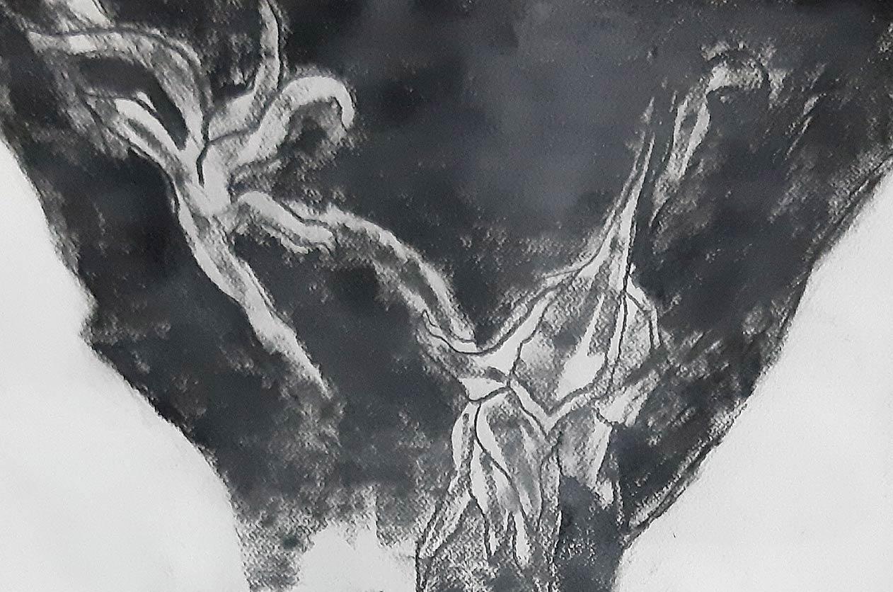 Ser uno con la Naturaleza I, Carboncillo sobre papel  Pintura en blanco y negro  