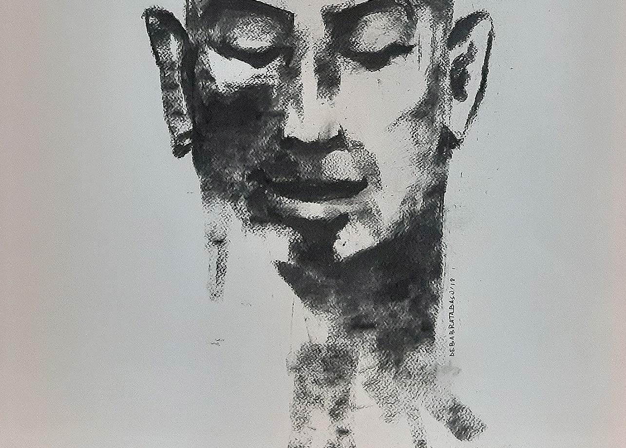 Being one with Nature II, Man in His Environment, Charcoal Drawing 'In Stock' - Art by Debabrata Basu