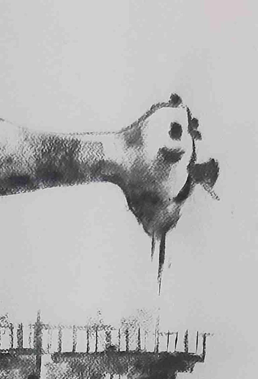 Survival I, Machine à coudre, fusain sur papier Fabriano, noir, blanc « En stock » - Art de Debabrata Basu