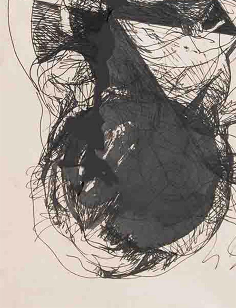 Zeichnung, Tinte auf Papier, Schwarz-Weiß von Padma Shree Künstlerin, „Auf Lager“ (Moderne), Art, von Sunil Das