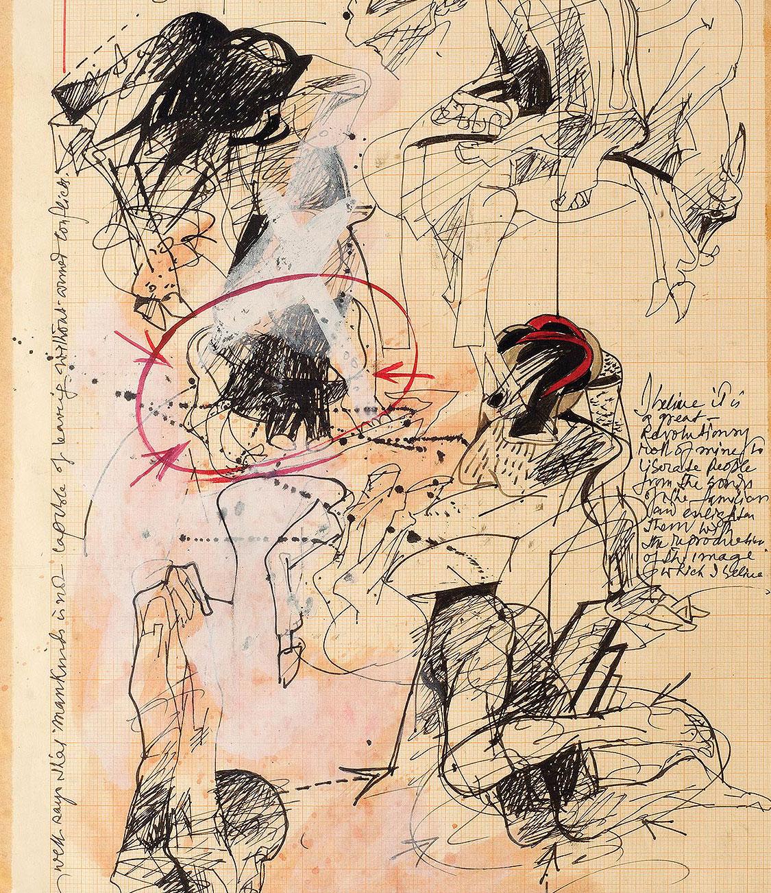 Human & Animal Limbs, Torsos, Tinte, Aquarell, Acryl auf Graphpapier „“Auf Lager“ im Angebot 1