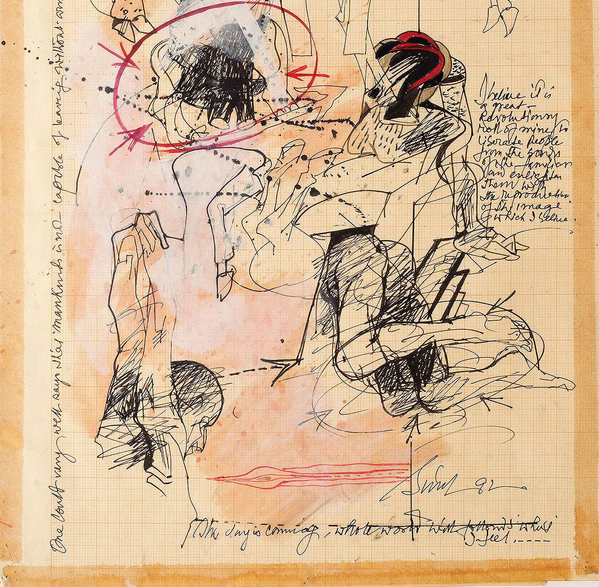 Human & Animal Limbs, Torsos, Tinte, Aquarell, Acryl auf Graphpapier „“Auf Lager“ im Angebot 3