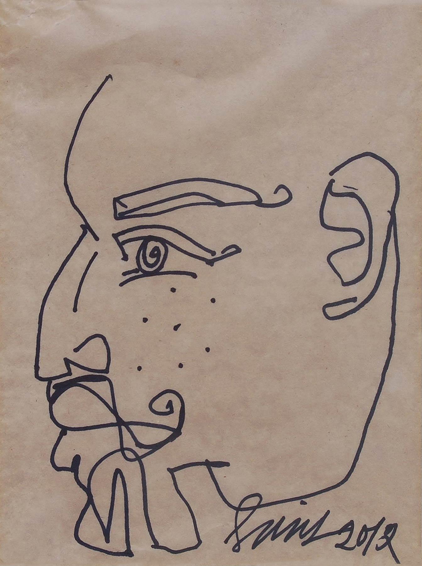 Face of Bearded Men, Pen and Ink on Paper by Modern Indian Artist "In Stock"