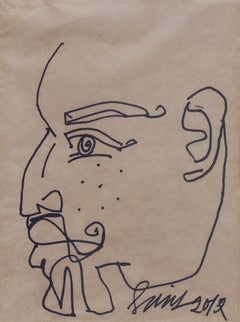 Cara de Hombre Barbudo, Pluma y Tinta sobre Papel por Artista Indio Moderno "In Stock"