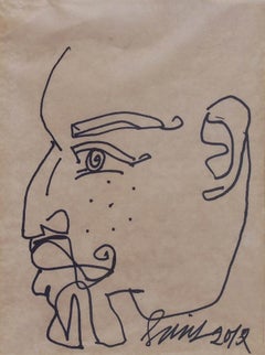 Face of Bearded Men, Pen and Ink on Paper by Modern Indian Artist (face d'homme barbu) "En stock"