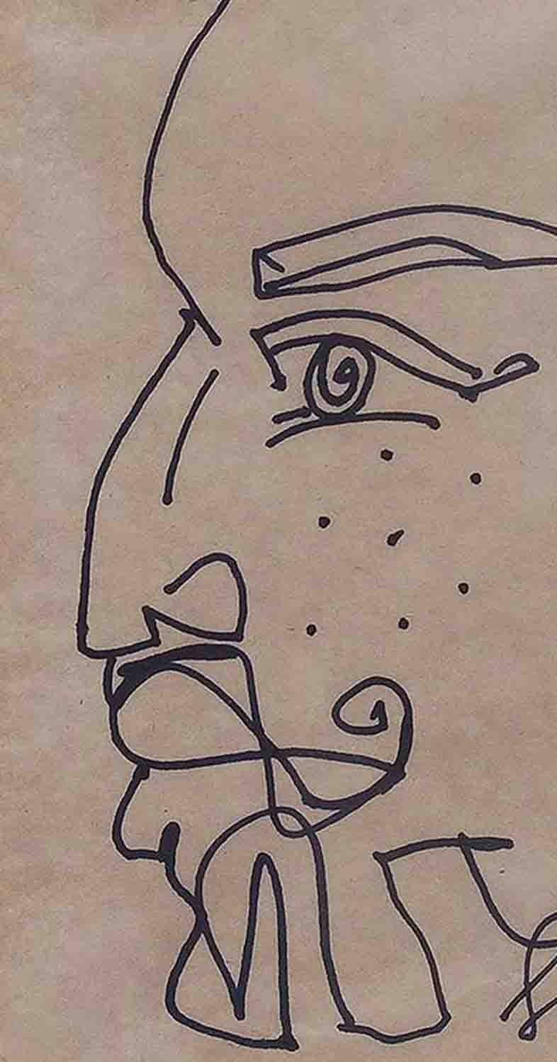 Face of Bearded Men, Pen and Ink on Paper by Modern Indian Artist (face d'homme barbu) 