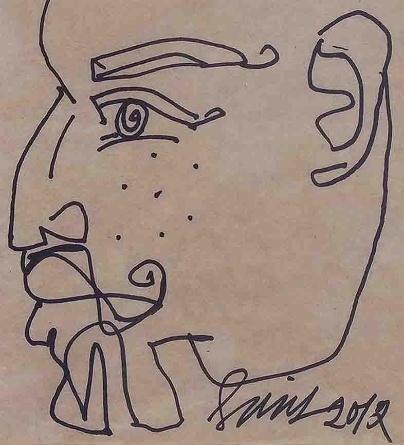 Face of Bearded Men, Pen and Ink on Paper by Modern Indian Artist (face d'homme barbu) 