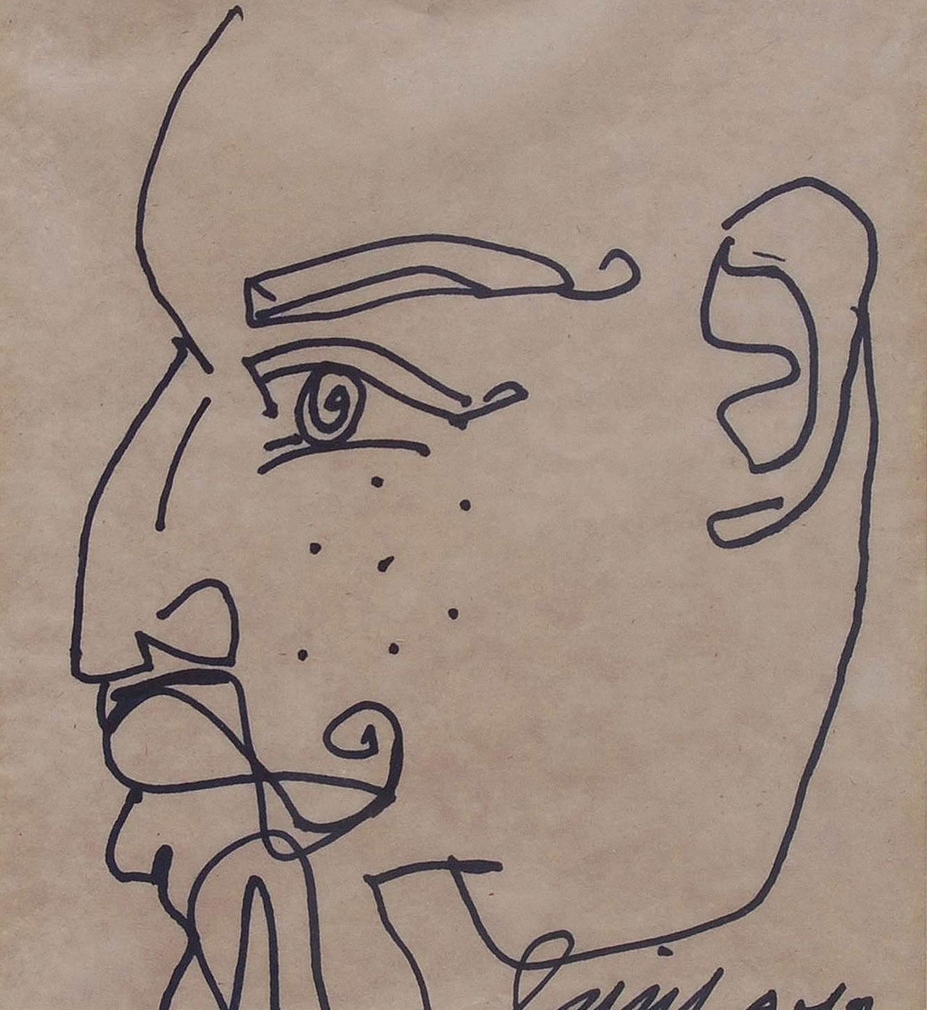 Face of Bearded Men, Pen and Ink on Paper by Modern Indian Artist 