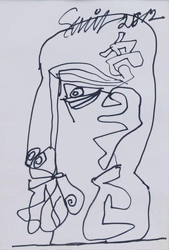 Porträt, japanisches Gesicht, Bleistift & Tinte Zeichnung auf Papier, Schwarz-Weiß „“Auf Lager““