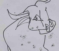 Bull, Inspired by the Spain Bull Fighting, Ink on paper, Black, White "In Stock"
