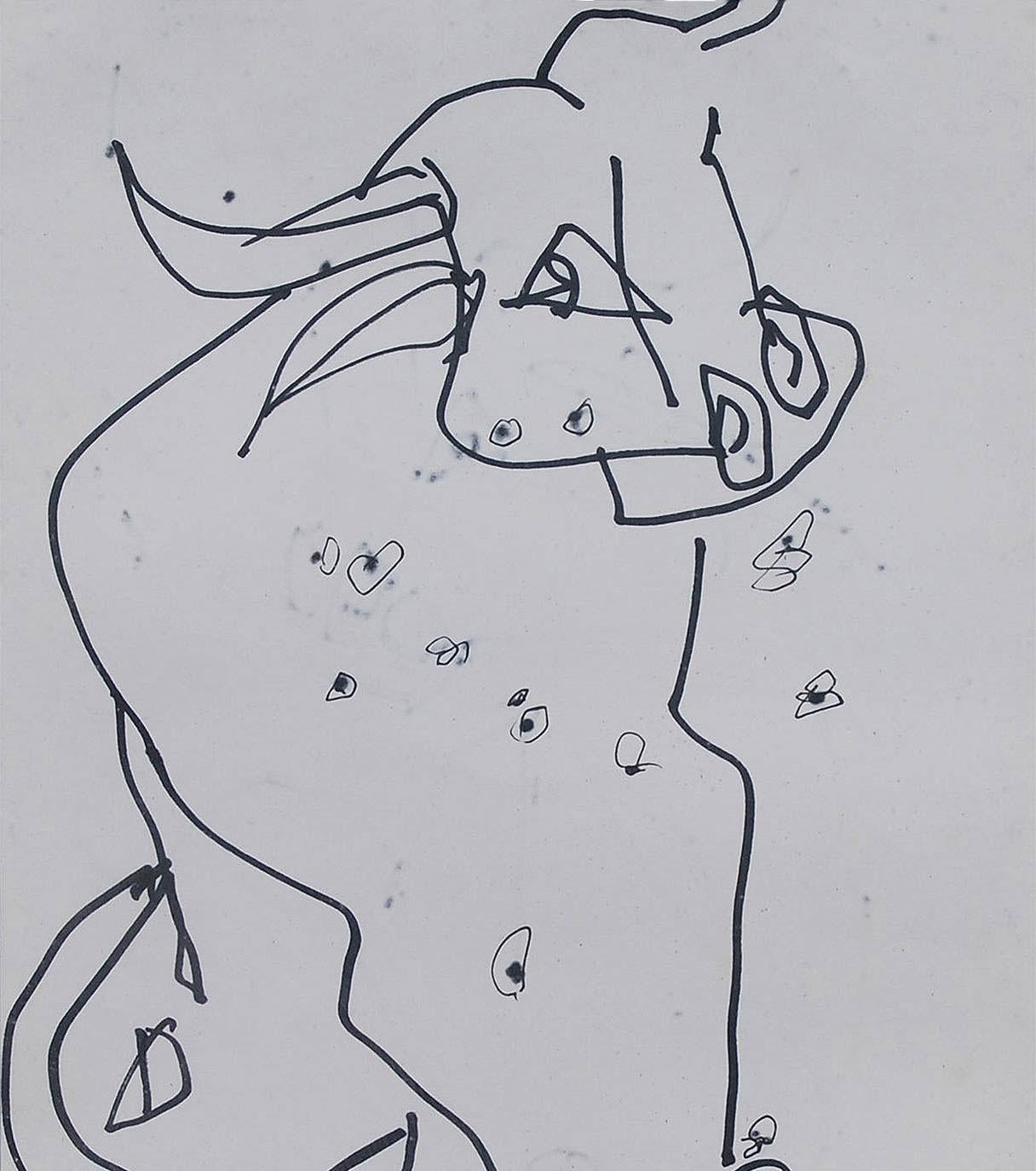 Bull, Inspired by the Spain Bull Fighting, Ink on paper, Black, White 