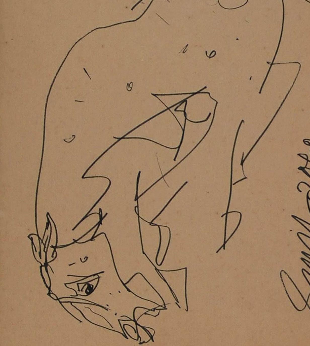 Sunil Das - Sans titre - 9 x 7 pouces (taille non encadrée)
Plume et encre sur papier
Expédition comprise, sous forme prête à être accrochée.

Les dessins d'un vieux cheval sont un retour nostalgique de Sunil aux premiers instants de sa jeunesse.