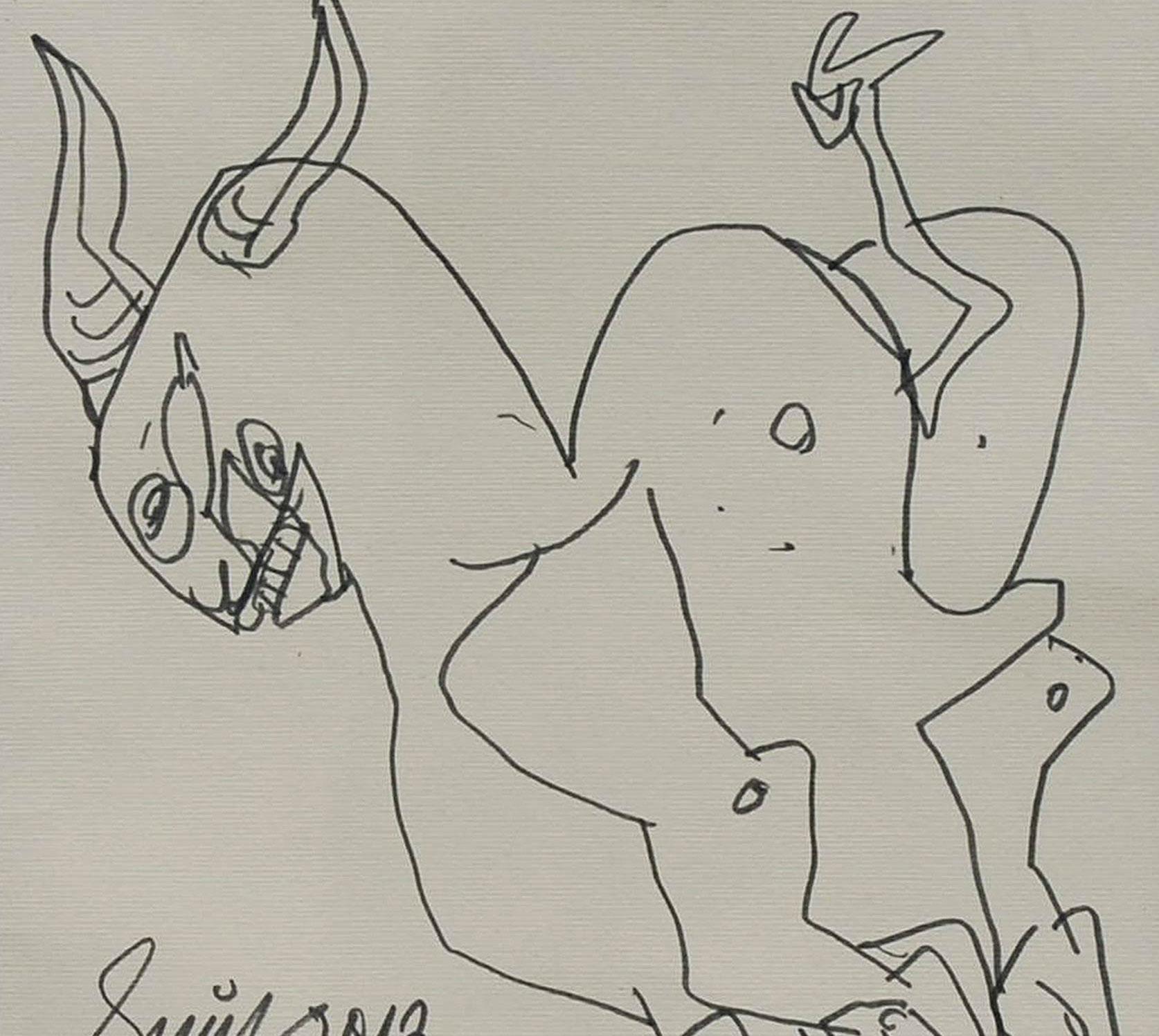 Horse Galloping Horse, encre, dessin au stylo sur papier, noir et blanc par Sunil Das « En stock » en vente 4