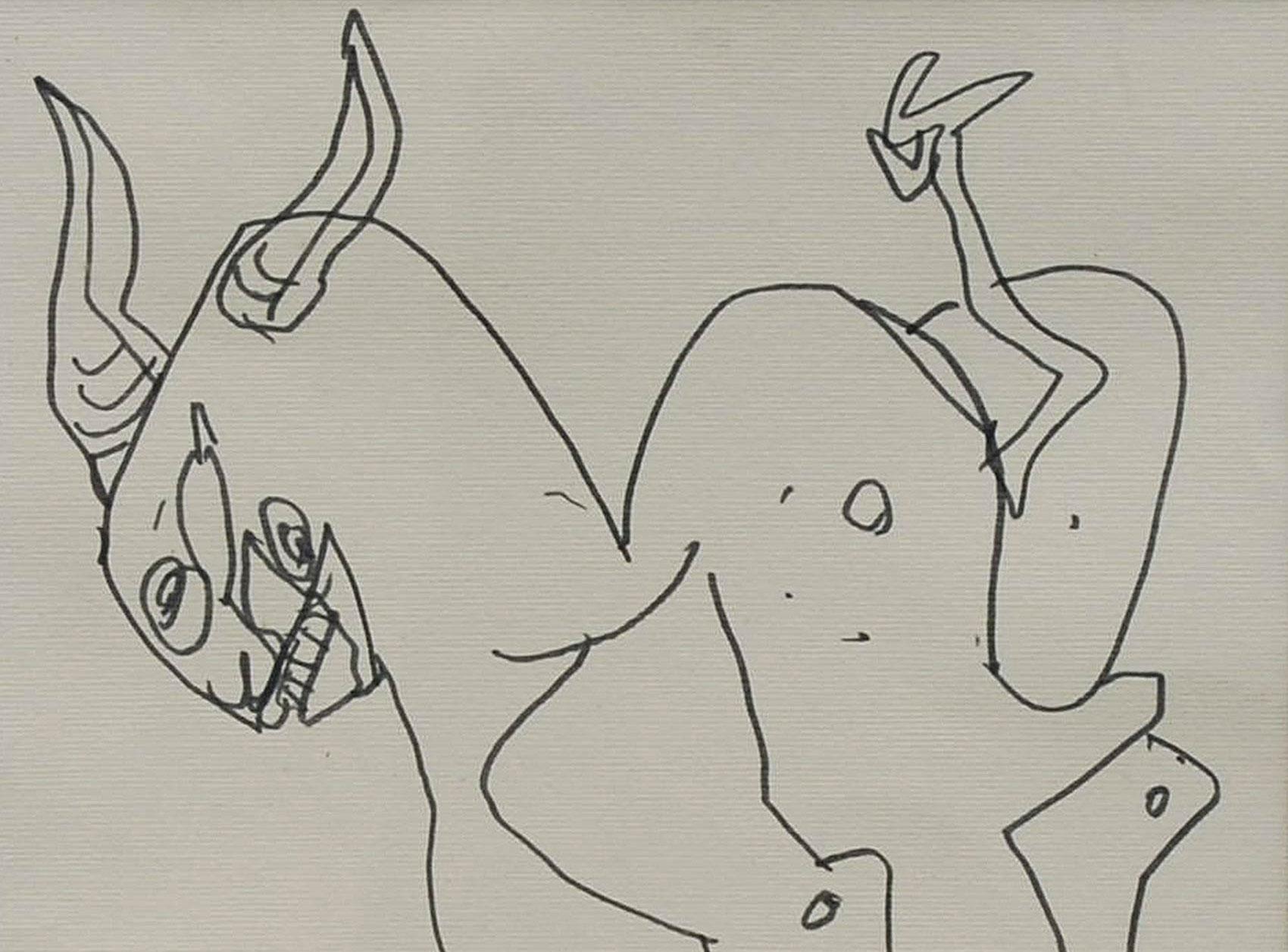 Caballo al galope, Tinta, Dibujo a pluma sobre papel, Blanco y negro by Sunil Das 