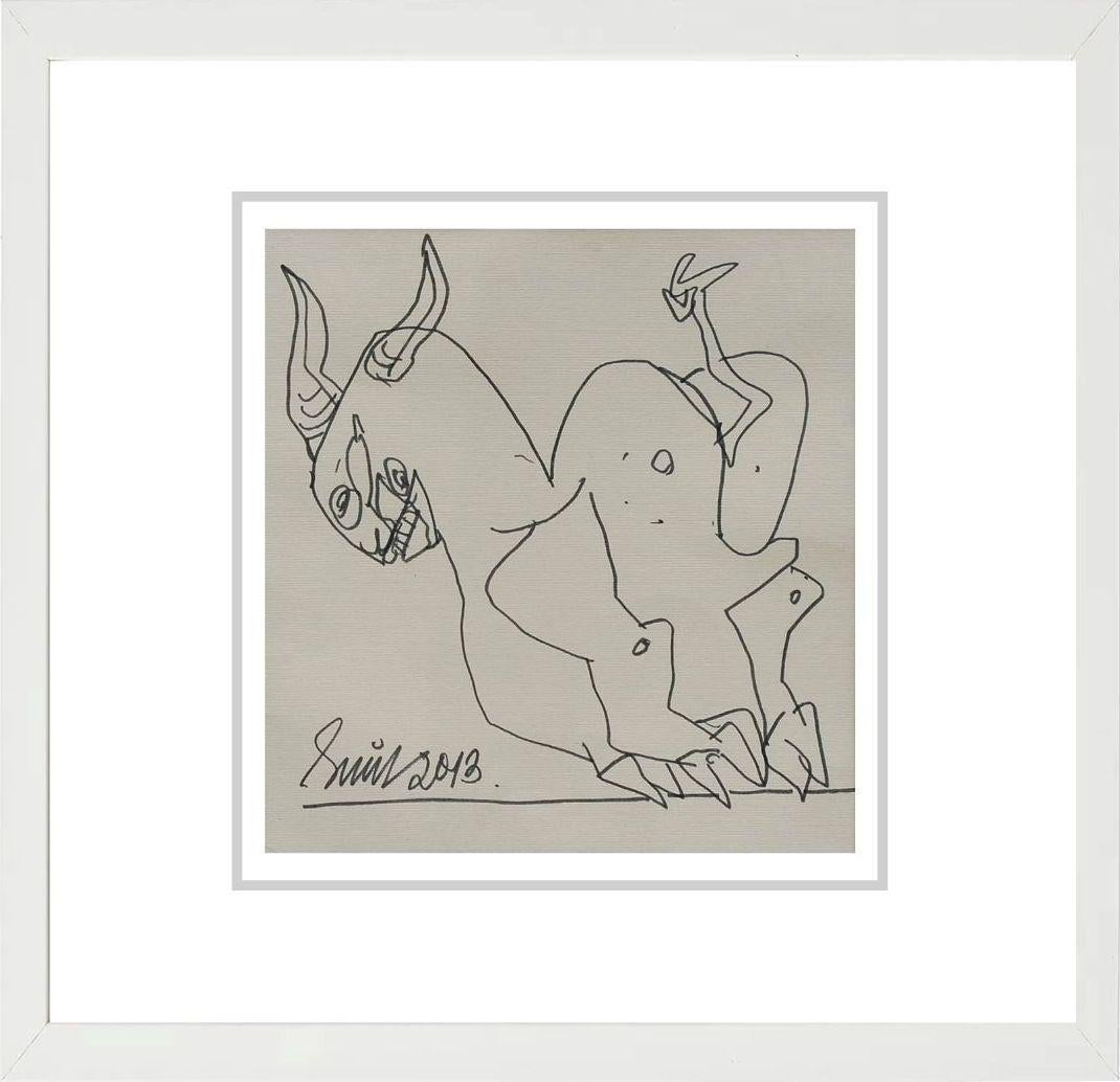 Horse Galloping Horse, encre, dessin au stylo sur papier, noir et blanc par Sunil Das « En stock » en vente 6