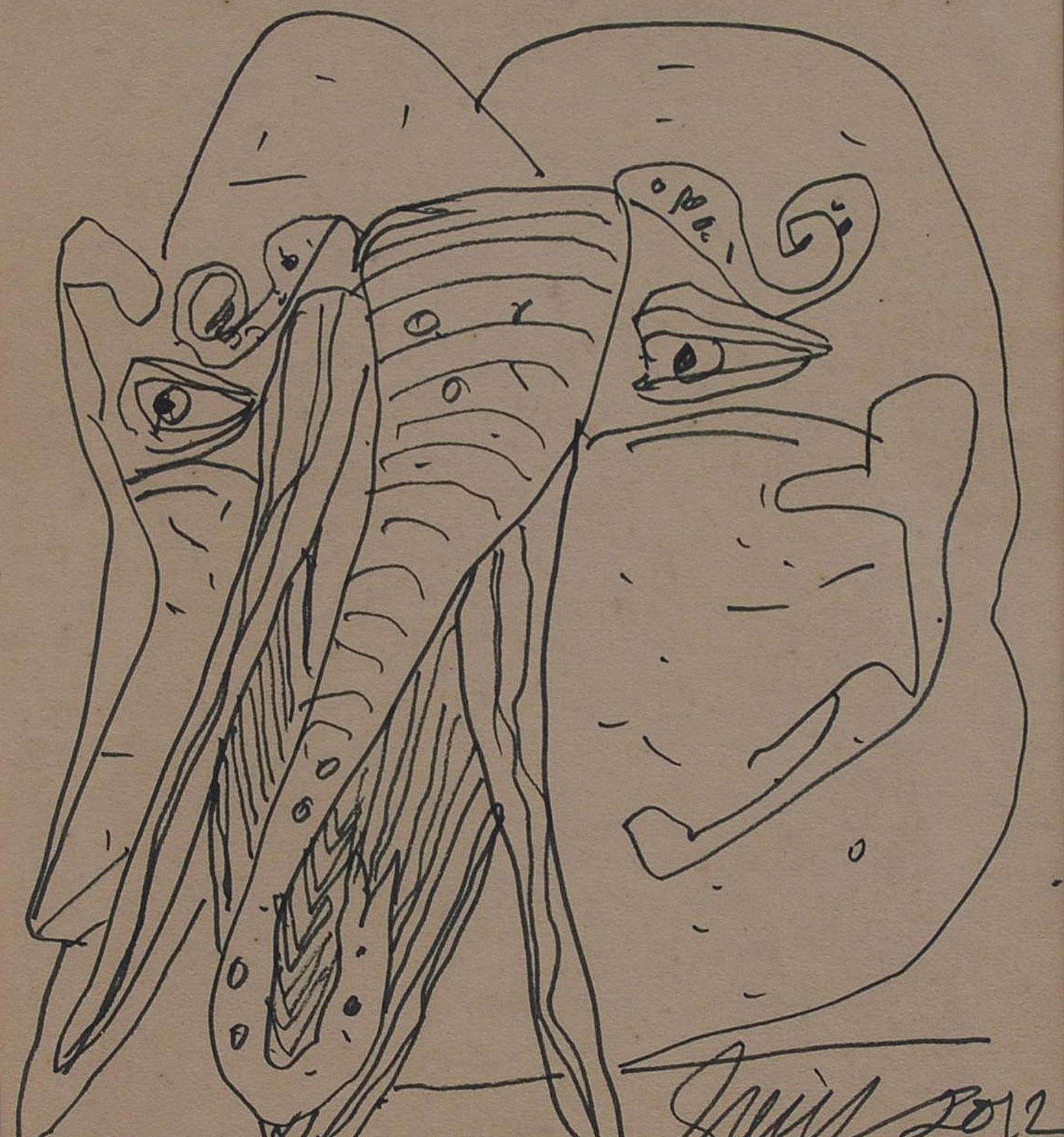 Ganesha, Dios hindú, Tinta sobre papel por el artista indio Sunil Das 