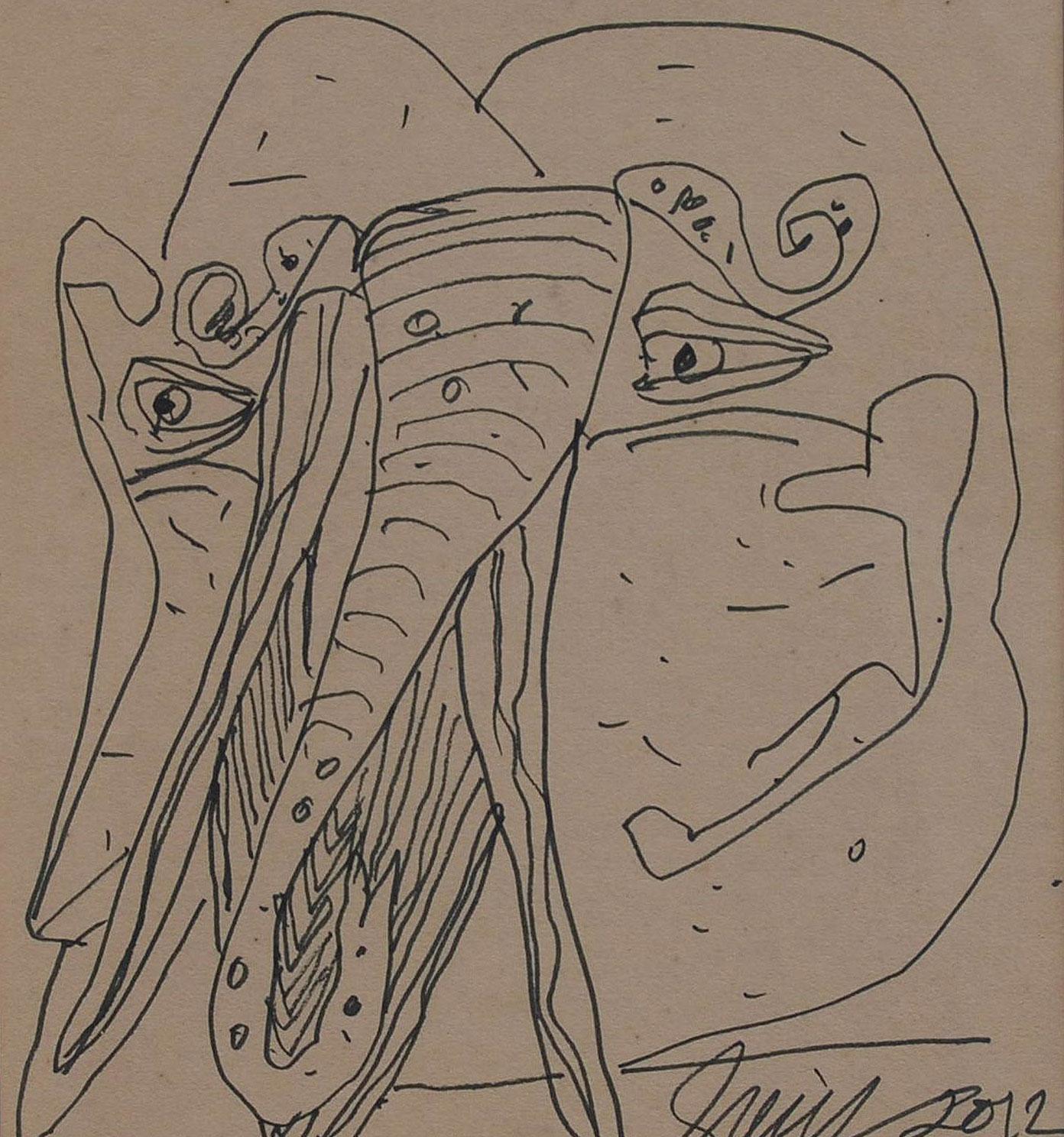 Ganesha, Hindu God, Ink on Paper by Indian Artist Sunil Das 