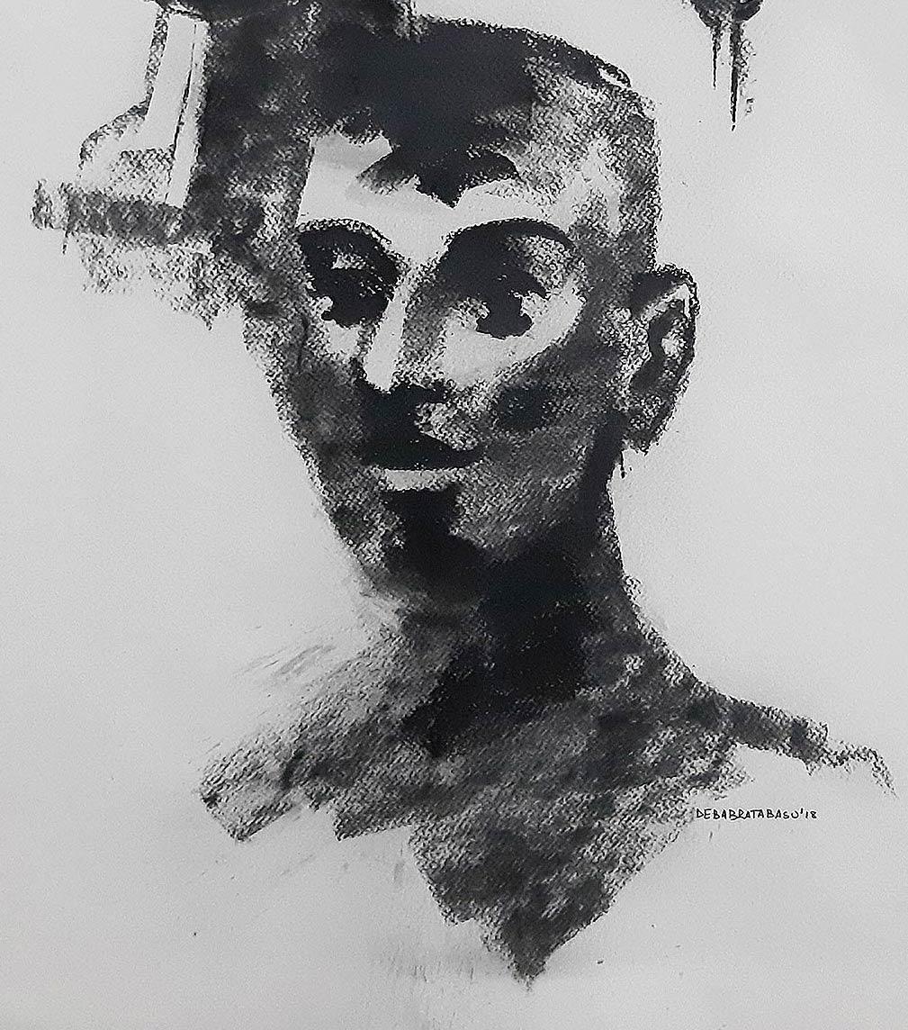 Survival III - fusain sur papier, machine à couture noir et blanc « en stock » - Contemporain Art par Debabrata Basu