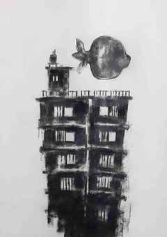Supervivencia IV, Carboncillo sobre Papel Fabriano, Negro, Blanco por Artista Indio "En Stock"