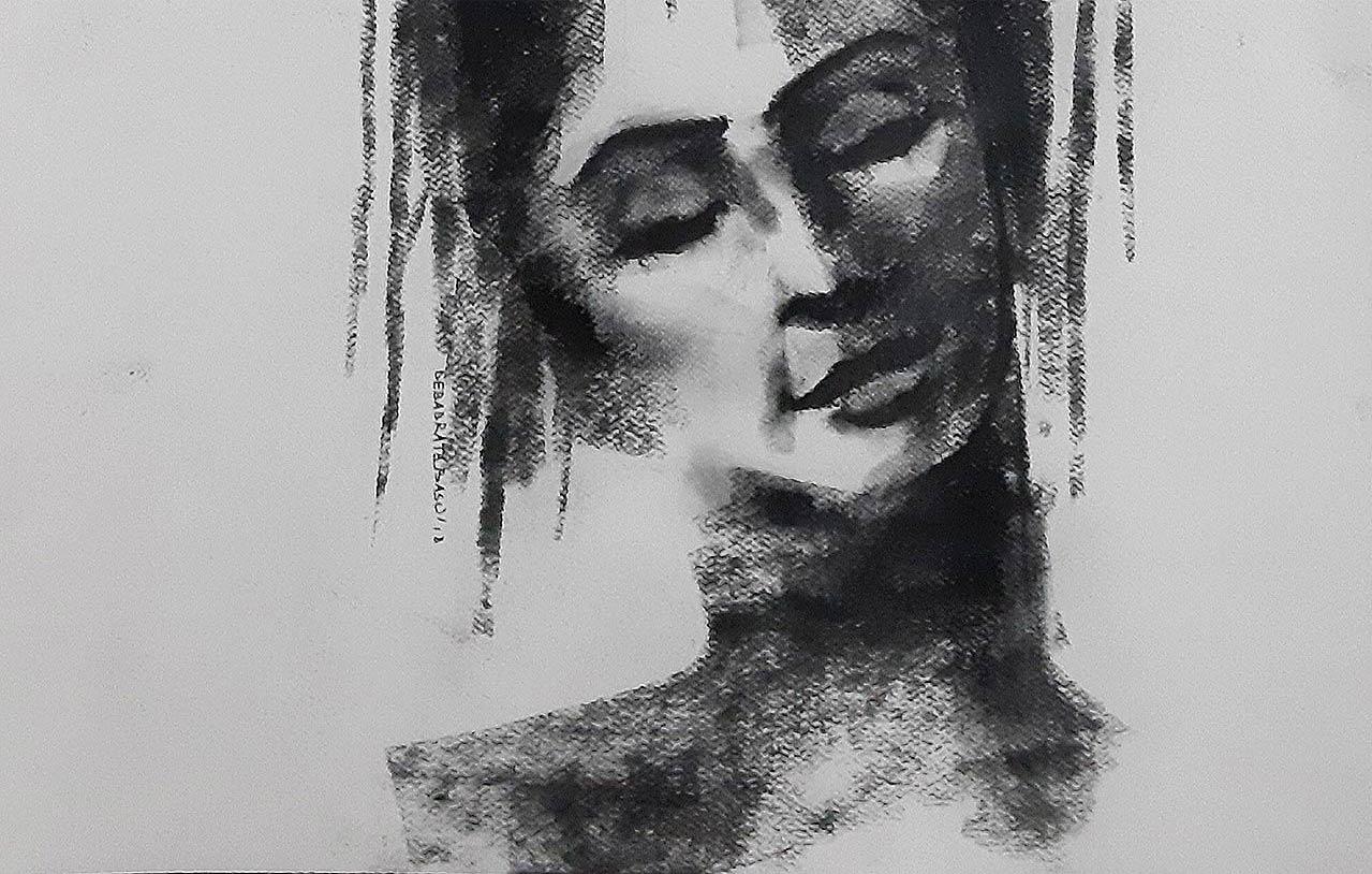 Ser uno con la Naturaleza III, Amante del Medio Ambiente, Carboncillo, Blanco y Negro 'En Stock - Figurative Art Gris de Debabrata Basu