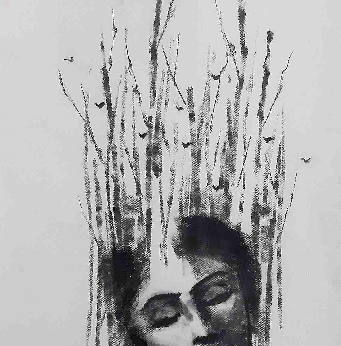 Being one with Nature III, Environment Lover, Charcoal, Black & White 'In Stock' - Contemporary Art by Debabrata Basu