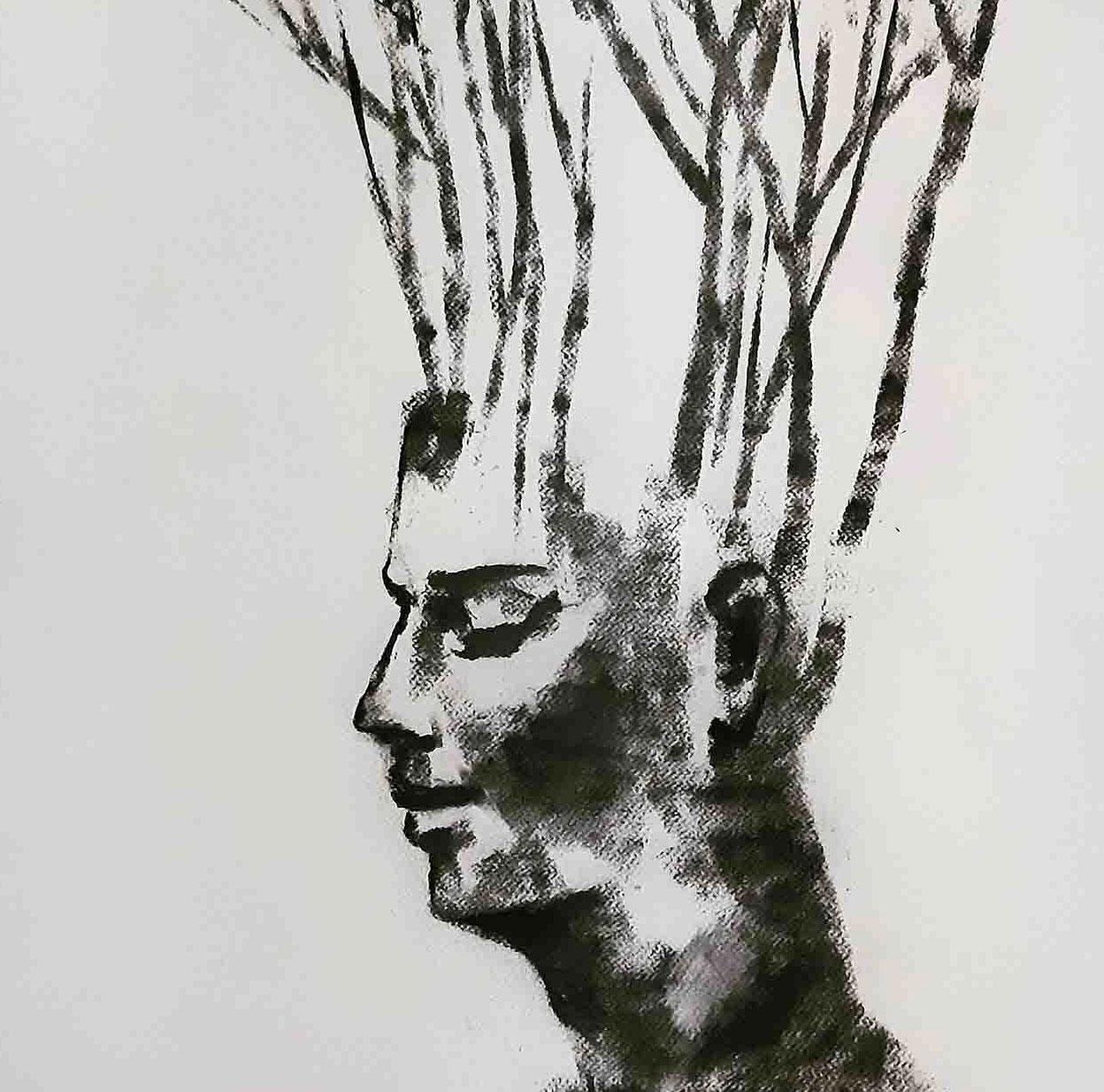 Ser uno con la Naturaleza IV, Hombre y Medio Ambiente, Carboncillo, Blanco y Negro 