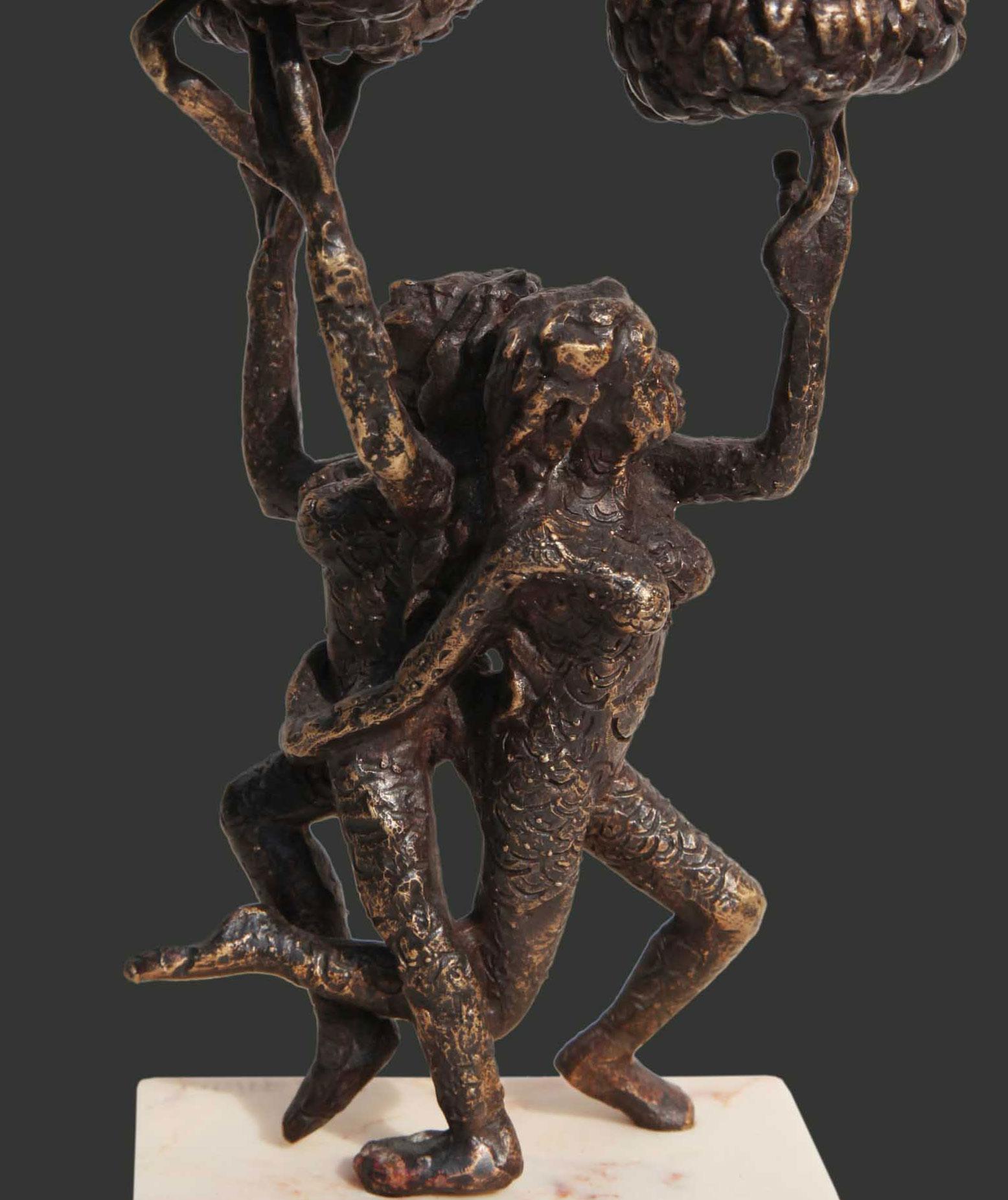 Seema Kohli - Untitled - H 8.5 x L 5.5 x W 4.5 inches
Small Bronze sculpture.

The Meticulous artist depicts the tree of life in her bronze small work. 
This could look beautiful in your study Table or perched on your various interesting Coffee