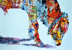 Journey's, Cow, Animal Painting, Watercolor on paper, Red, Blue, Violet"In Stock"