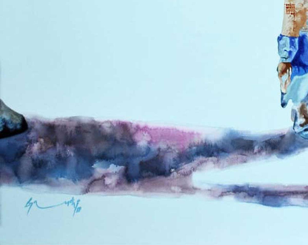 Journey's, Cow, Animal Painting, Watercolor on paper, Red, Blue, Violet