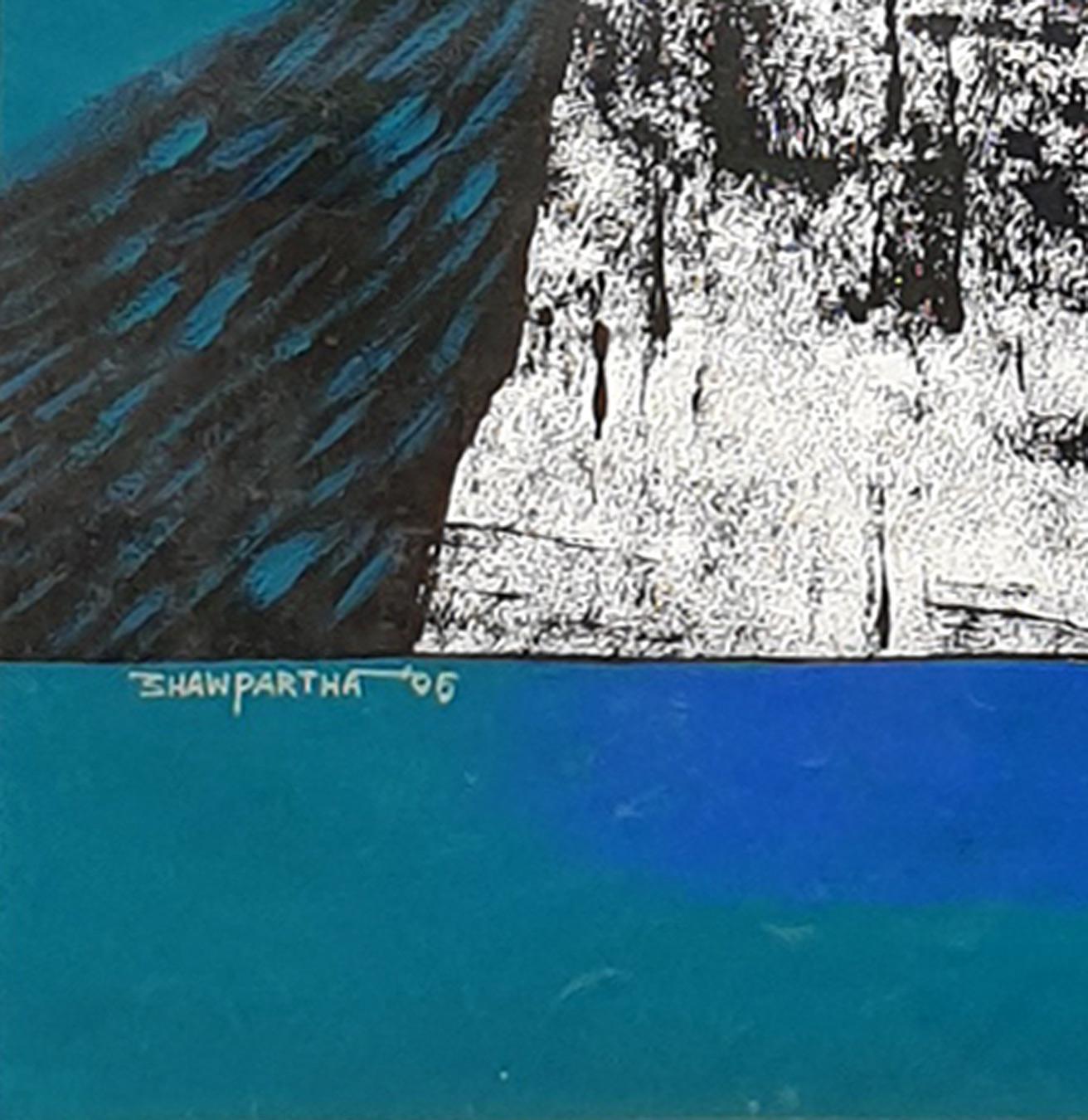 Pintura Acrílica Abstracta, Color Negro, Azul, Blanco, Arte Contemporáneo 