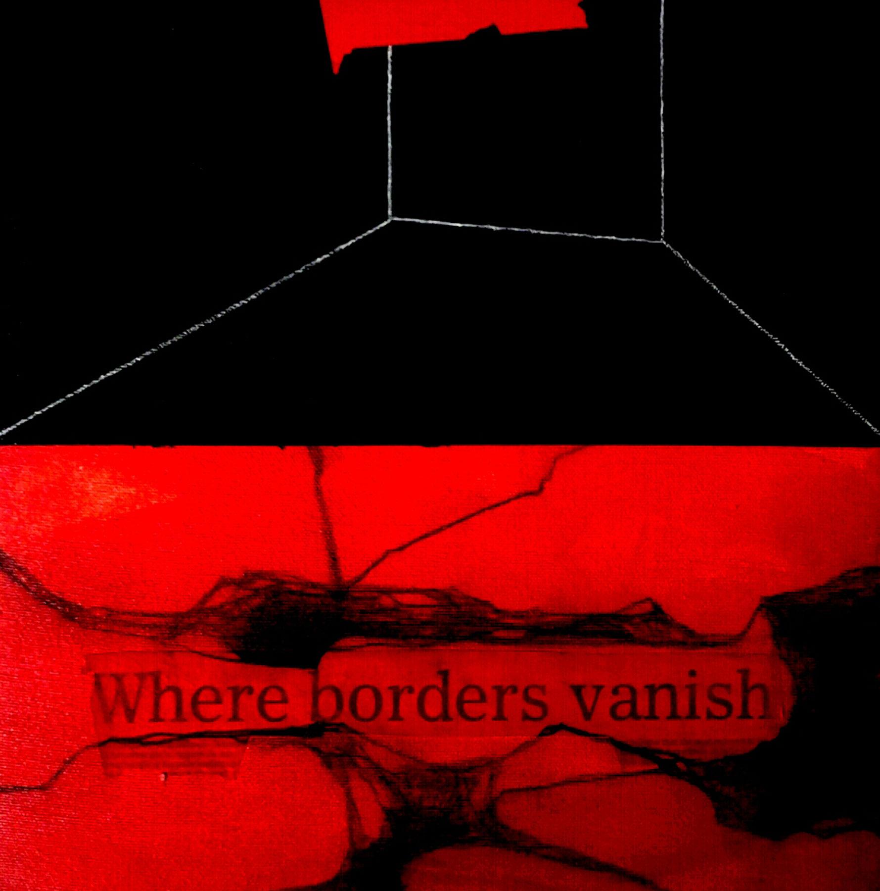 Rathin Kanji Interior Painting - Where Borders Vanish, Abstract, Mixed Media on Canvas, Red, Black "In Stock"