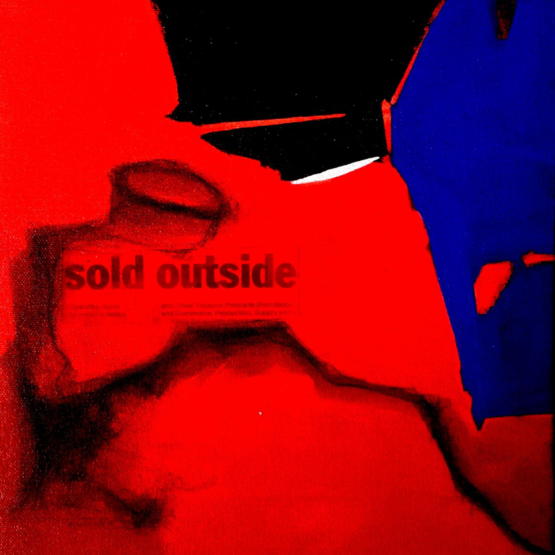 Vendu à l'extérieur, abstrait, technique mixte sur toile, rouge, noir, bleu « en stock »