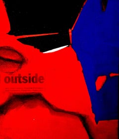 Sold Outside, Abstract, Mixed Media on Canvas, Red, Black, Blue "In Stock"