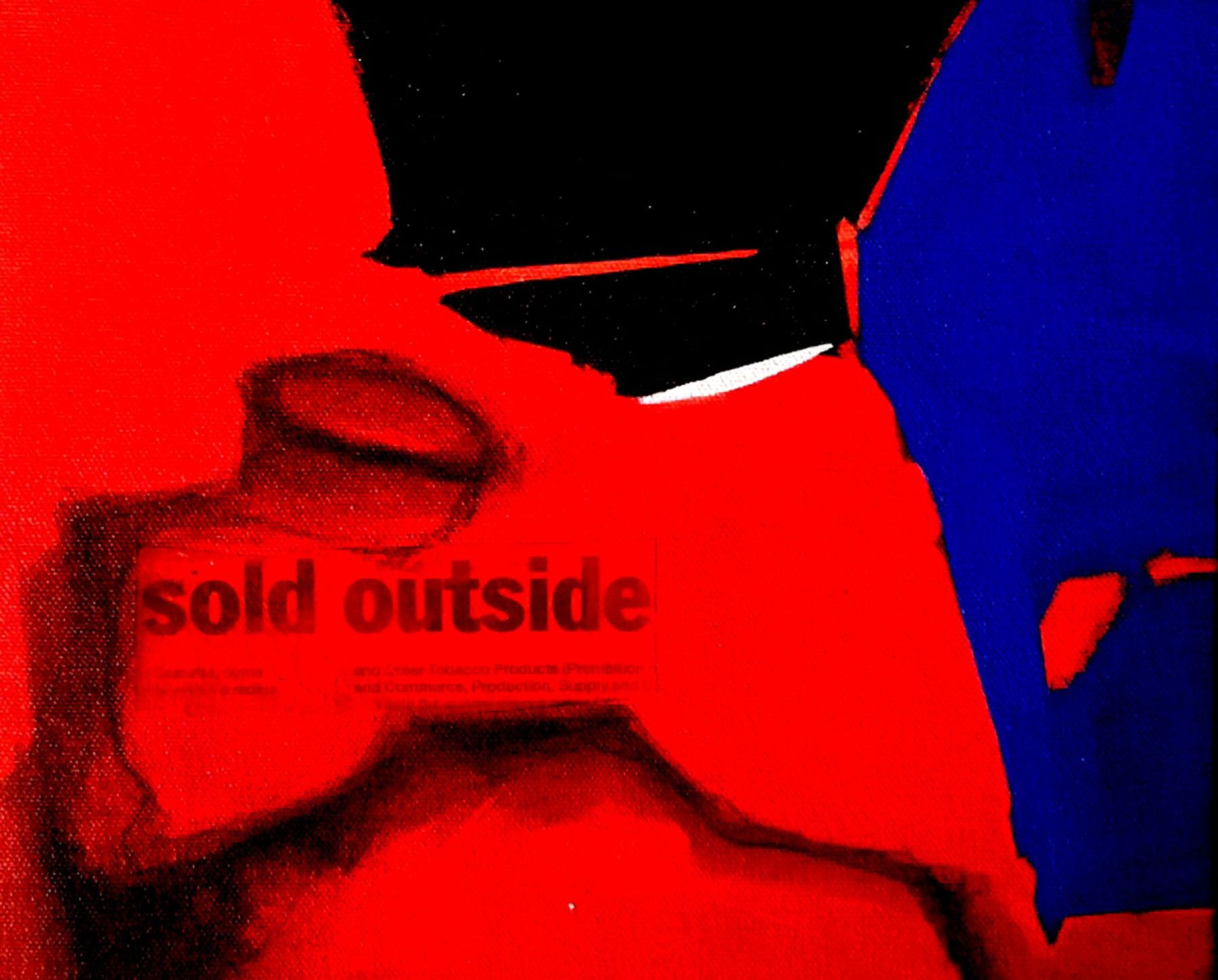 Vendu à l'extérieur, abstrait, technique mixte sur toile, rouge, noir, bleu « en stock » - Contemporain Painting par Rathin Kanji