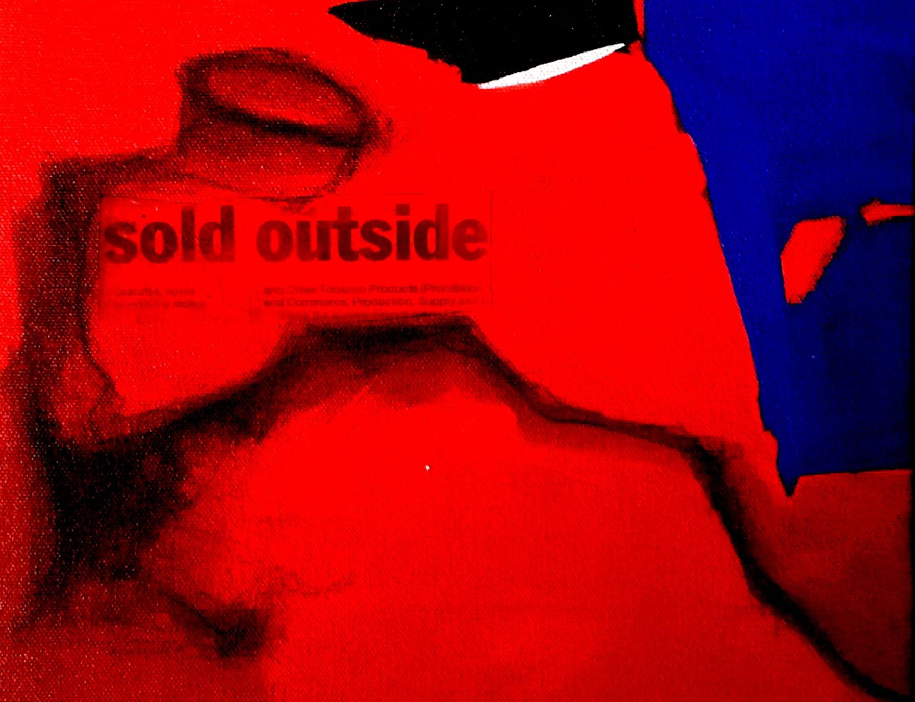 Vendu à l'extérieur, abstrait, technique mixte sur toile, rouge, noir, bleu « en stock » - Rouge Interior Painting par Rathin Kanji