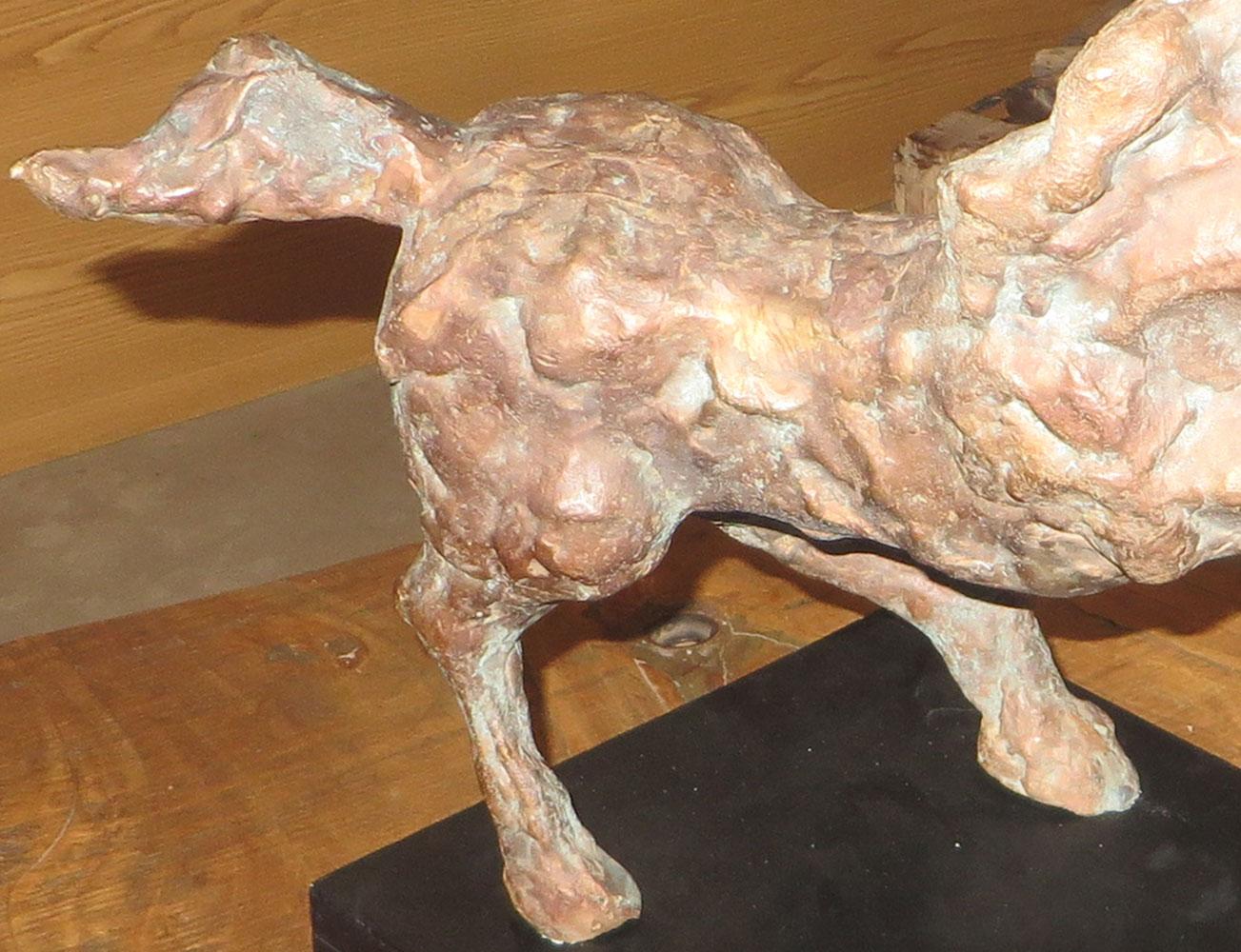 Galloping Horse, Bronze Brown Green Sculpture 