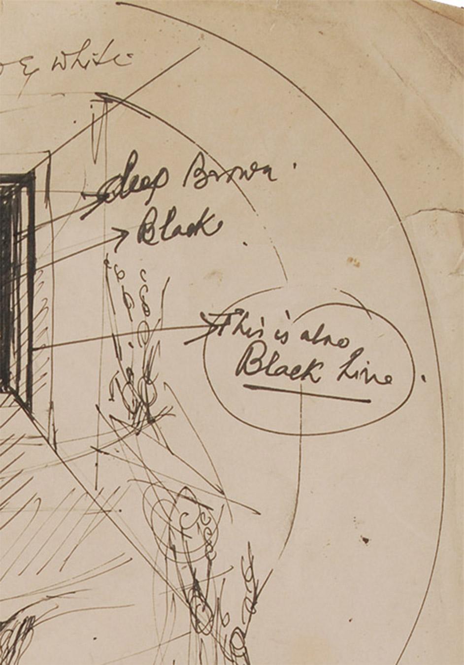 Figurativo, Inchiostro su carta dell'artista indiano moderno Sunil Das 