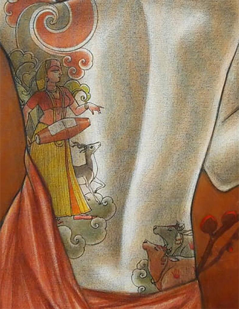 Sensualidad, Pareja, Arte Bengalí , Figurativo, Lienzo, Mitología India 