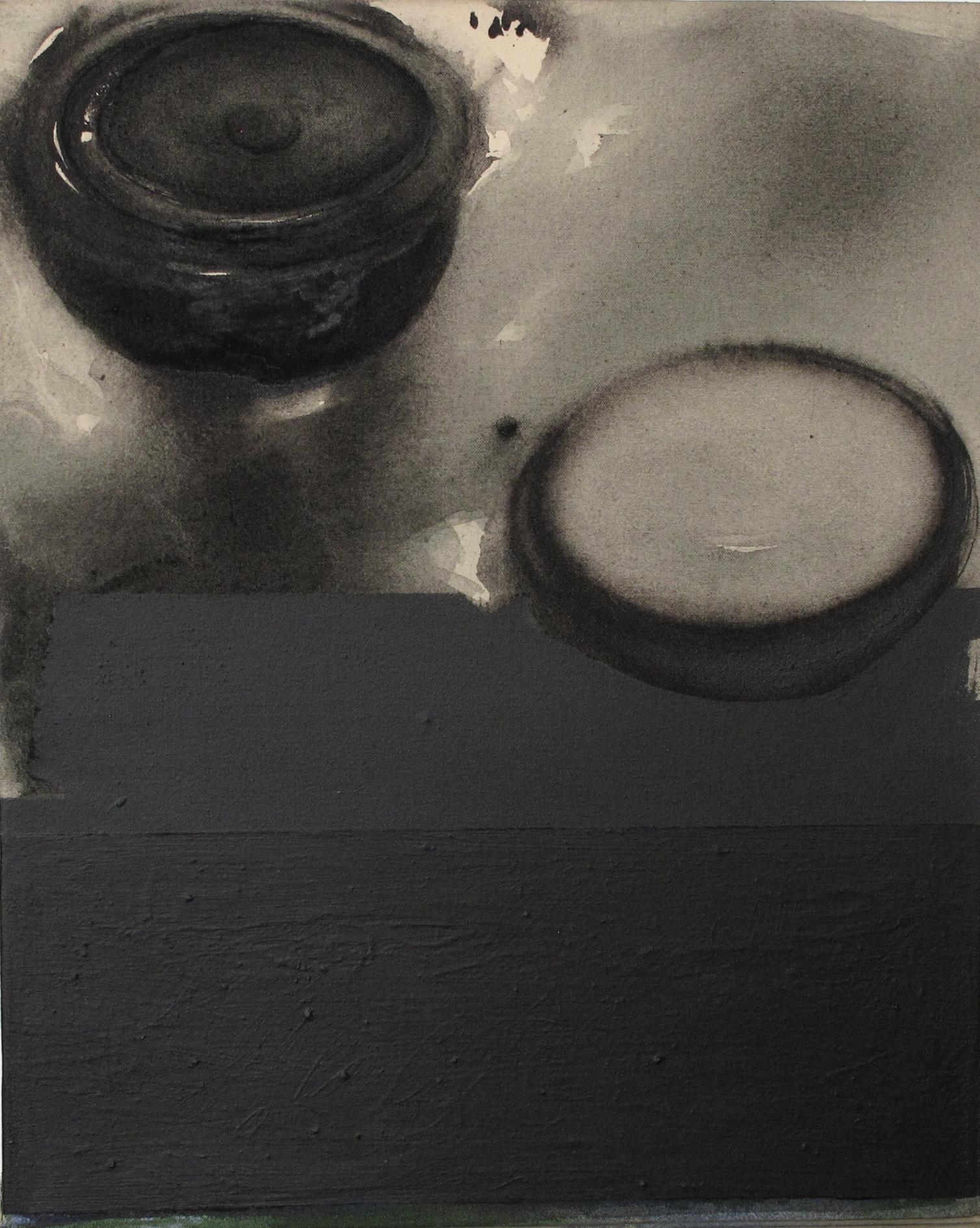Magma n27  Acrylique et pigment sur toile, noir, gris par l'artiste indien « en stock »