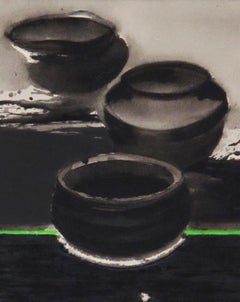 Ollas, Contienen Universo Pigmento acrílico sobre lienzo, Negro, Verde, Gris "En Stock"